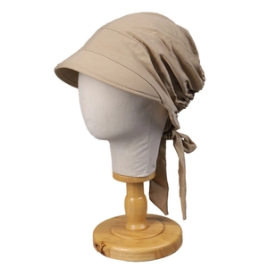 Minimalist khaki cotton sun hat with bow tie and short brim for outdoor protection