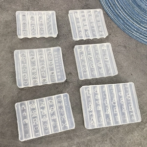 Set of 6 translucent silicone nail art molds featuring cartoon bears and floral designs