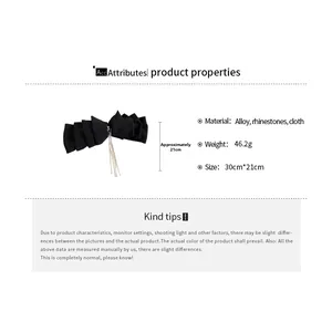 Detailed size chart for black lace bow hair clip with 30x21cm dimensions and 46.2g weight