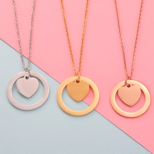 Minimalistische kettingenset met hart- en ringhanger in zilver, goud en roségoud