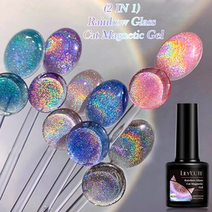 Detailed swatch of LILY'CUTE RC03 rainbow cat magnetic nail polish with 7ml bottle