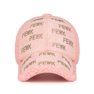 Women Fashion Sherpa Fleece Baseball Cap Rhinestone FEWK Letter Warm Winter Autumn Adjustable Outdoor Sport Duck Tongue Hat