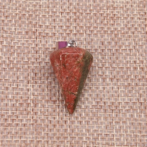Natural bloodstone hexagonal cone pendulum pendant with polished silver metal bail buckle