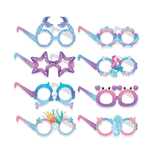 Eight pieces of mermaid themed paper glasses for kids birthday party and photo props