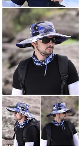 Ensemble chapeau de soleil camouflage et écharpe avec large bord et cordon réglable