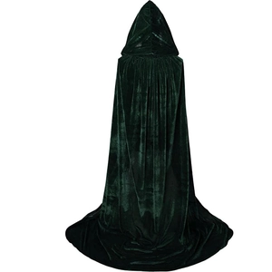 Dark green velvet hooded cloak for Halloween costumes and stage performance from the back