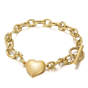 Bracelet Pendentif Coeur En Acier Inoxydable Chaîne Épaisse Fermoir Toggle Bijoux Tendance Femmes