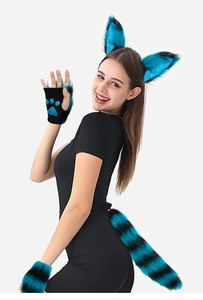 Détails de l'ensemble cosplay de renard bleu avec serre-tête oreilles et gants pattes