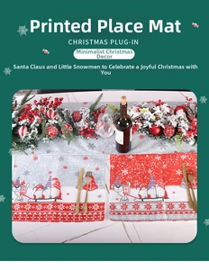 Christmas place mats and runner set featuring Santa dwarf and reindeer on a set table