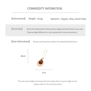 Detailed size chart of water drop wood pendant necklace with dimensions and weight