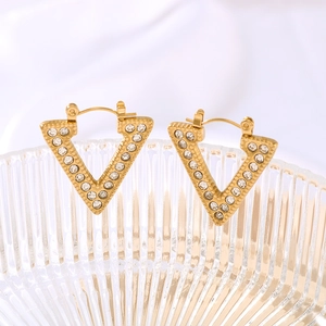 Minimalist 18k gold plated triangle hoop earrings with sparkling cubic zirconia inlay