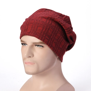 Vertical ribbed knit marled red slouchy beanie for men and women outdoor winter warmth