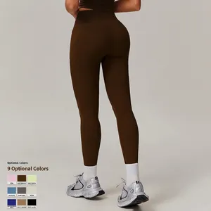 High-waisted breathable yoga leggings with pocket and lifting seam in deep coffee brown
