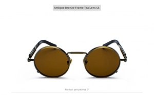 Detail view of steampunk round sunglasses with bronze frame and C6 brown lenses