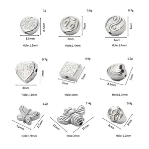 Size chart showing dimensions and weights for various stainless steel DIY charm beads