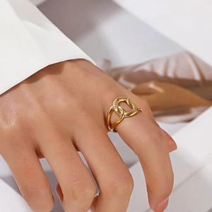 18K gold plated stainless steel geometric interlocking chain ring for women