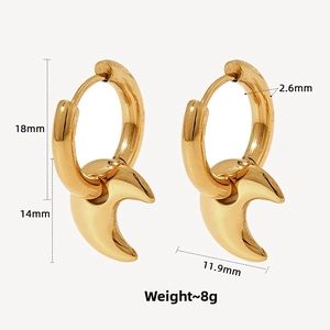 Detailed size specifications of gold stainless steel hoop earrings with crescent pendants