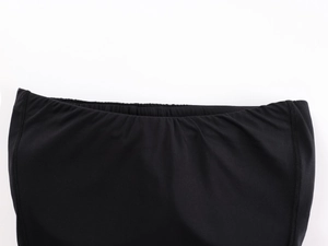 Close-up of high-elastic black tube top showing premium stitching and fabric texture