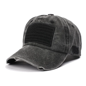 Vintage dark gray USA baseball cap with embroidery and distressed brim details