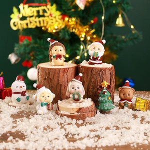 Miniature Christmas resin figurines set with Santa, snowman and animals for holiday decor