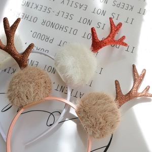 Sparkly reindeer antler headband with plush balls for Christmas costume accessory