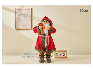 Detailed view of a 60cm Santa Claus figurine with warm home holiday decor and plush fabric