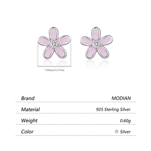 Pink flower 925 sterling silver stud earrings with sparkling central cubic zirconia