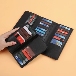 Long houndstooth bifold wallet for women with multiple card slots and snap closure