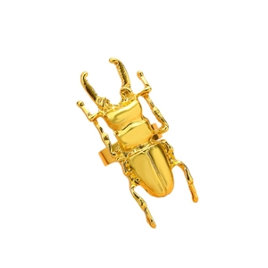 Exaggerated golden beetle insect open ring with detailed stag beetle design for men and women