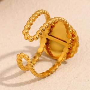 18K gold plated double layer beaded ring with oval green aventurine setting