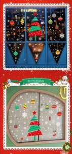 Detaillierte Weihnachts-Fensterbilder mit buntem Baum, Schneeflocken und Geschenkboxen