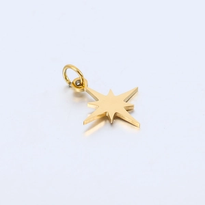 Polished gold stainless steel eight-pointed star pendant with jump ring for DIY jewelry