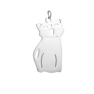 Pendentif chat minimaliste en acier titane argenté pour animaux avec motif ajouré