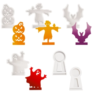 Halloween silicone molds set featuring pumpkin, ghost, and bat shapes for DIY resin crafts