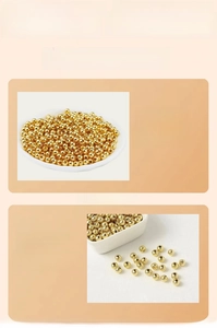 Detailed specs of 18k and 14k gold-plated copper spacer beads ranging from 2mm to 6mm