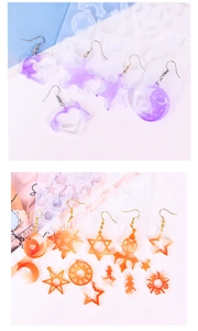 Macro detail of star and moon silicone molds for DIY resin earrings and pendants