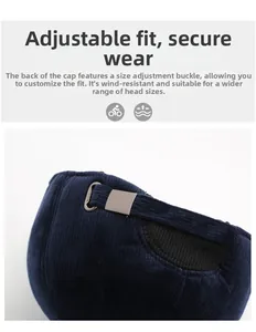 Detail view of adjustable metal buckle on corduroy baseball cap for custom fit
