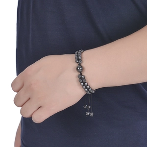 Bracciale intrecciato a doppio strato regolabile con perline magnetiche nere da 6 mm