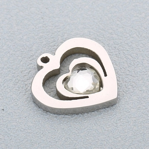 Stainless Steel Heart Pendant With Crystal Glass Hollow Double Heart DIY Jewelry Making Accessory Fashion Elegant