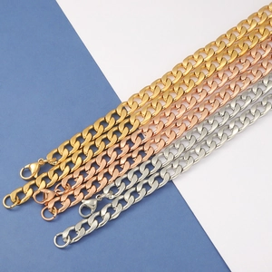 Three Cuban link necklaces in gold, rose gold and silver finish with lobster clasps