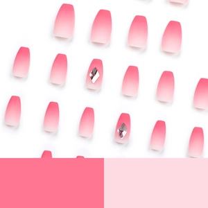 Matte pink ombre coffin press-on nails with luxury diamond rhinestones set of 24 pieces