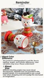 Detail of hand-painted Santa ceramic dessert cup with ice cream and golden spoon