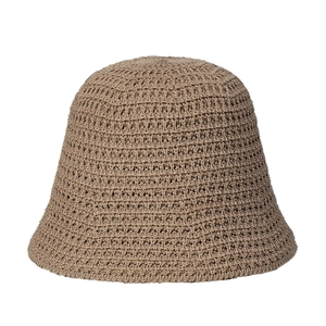 Brown crochet knit bucket hat with breathable hollow-out design for women