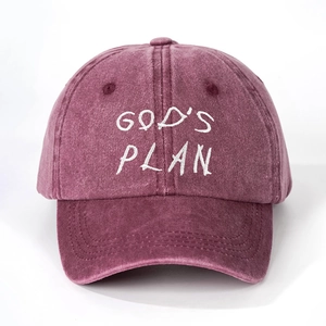 Vintage dark burgundy washed cotton baseball cap with white GOD'S PLAN embroidery