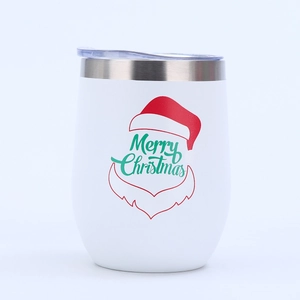 Detail of 12oz Christmas egg cup with Merry Christmas print and clear lid