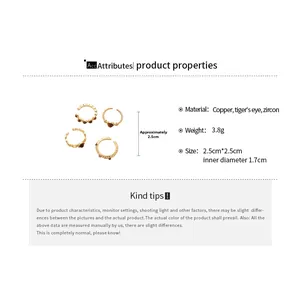 Detail specifications of tiger's eye and zircon ring with dimensions and materials info