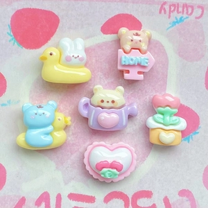 Mini Cartoon Animal Resin Charms Bear Rabbit Duck DIY Accessories For Phone Case Nail Art Hair Clip Decoration Kawaii