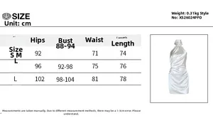 Größentabelle für das rückenfreie Satin-Bodycon-Kleid mit Maßen in Zentimetern