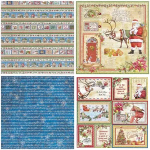 12-pack of vintage Christmas scrapbook paper with Santa and reindeer holiday designs