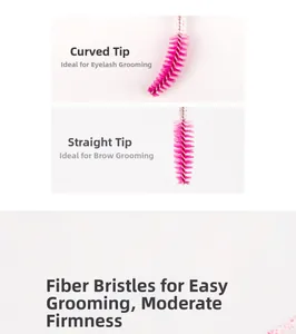 Macro detail of rose pink disposable eyelash brushes with straight and curved fiber heads